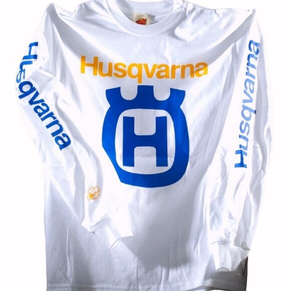 Husqvarna Logo White Jersey Long Sleeve T-Shirt - NEW Fast Ship - Picture 1 of 4